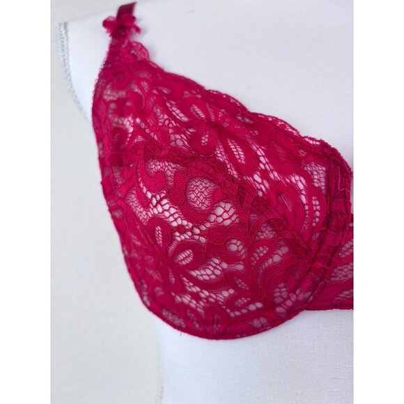 Wacoal women's 34D red all dressed up lace underwire bra lingerie unlined - Picture 3 of 7